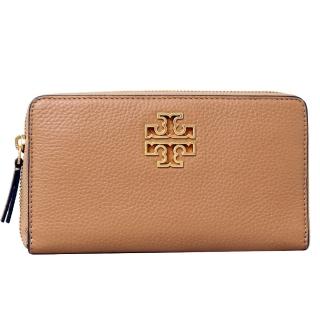 【TORY BURCH】BRITTEN 鏤空金屬LOGO附證件夾拉鍊長夾(質感棕)