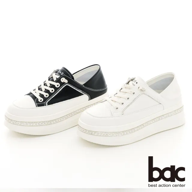 【bac】懶人彈力鞋帶厚底鑽飾休閒鞋(白色)