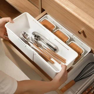 【Dagebeno荷生活】可伸縮抽屜分類收納盒 廚房餐具筷子整理盒 文具雜物盒(大小號各2入)