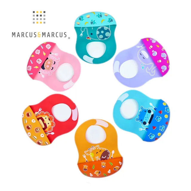 【MARCUS&MARCUS】動物樂園大口袋寬版矽膠立體圍兜(多款可選)