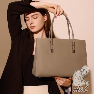 【A&L 老工匠】真皮/頭層牛皮Ceana精緻高級感通勤大容量手提斜揹包(大象灰)