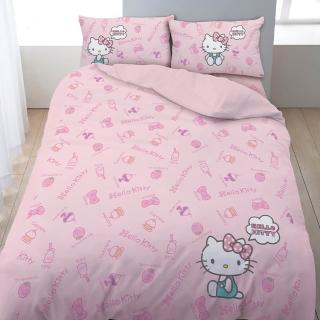 【戀家小舖】MIT卡通正版授權 磨毛床包枕套組-幸福小食光-HELLO-KITTY(雙人)