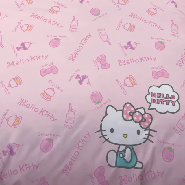 【戀家小舖】台灣製-正版卡通授權枕套床包三件組-雙人(幸福小食光-HELLO-KITTY)
