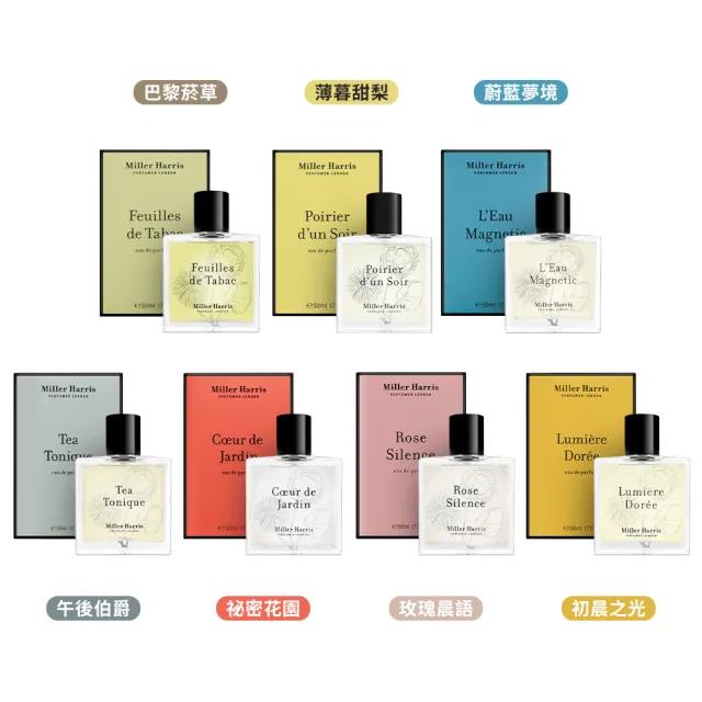 【Miller Harris】淡香精 50ml -多款任選(平行輸入.午後伯爵/玫瑰/初晨之光/巴黎菸草/祕密花園/蔚藍夢境)