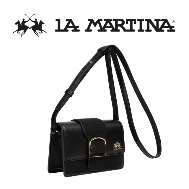 【LA MARTINA】義大利原裝進口 限量2折 頂級時尚金標皮革肩背包 1254T 全新專櫃展示品(黑色)