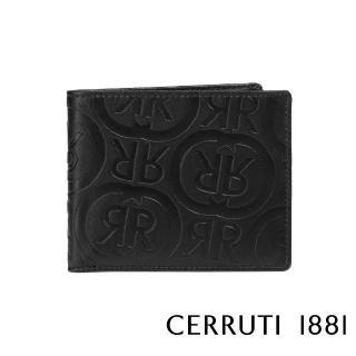 【Cerruti 1881】限量2折 義大利頂級小牛皮8卡短夾皮夾 CEPU05412M 全新專櫃展示品(黑色 贈禮盒提袋)