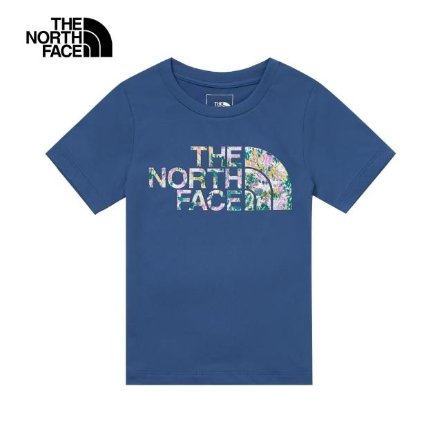 【The North Face 官方旗艦】北面兒童藍色UPF防曬炫彩LOGO短袖T恤｜88H6HDC(抗UV/排汗衫)