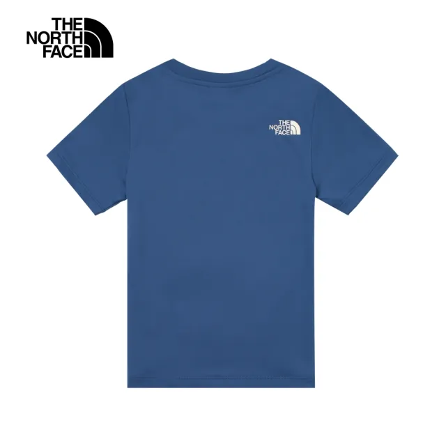 【The North Face 官方旗艦】北面兒童藍色吸濕排汗防曬炫彩LOGO短袖T恤｜88H6HDC
