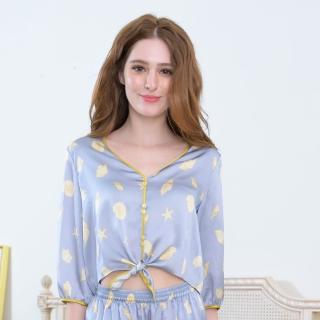 【御絹坊】海洋之星V領綁帶100%蠶絲睡衣