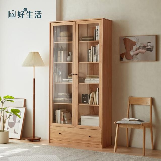【hoi! 好好生活】林氏木業自然物語若谷實木1M玻璃雙門單抽書櫃 PK2X