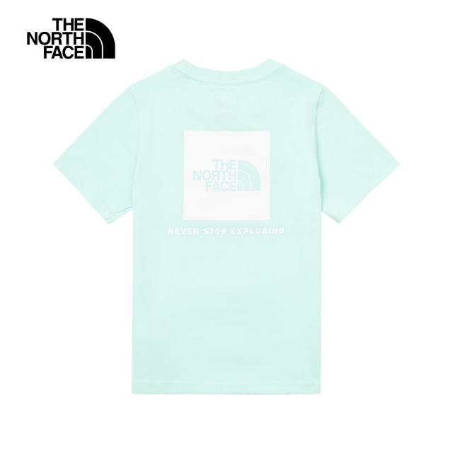 【The North Face 官方旗艦】北面兒童湖水綠色純棉品牌LOGO印花短袖T恤｜899EO00(上衣/LOGO)