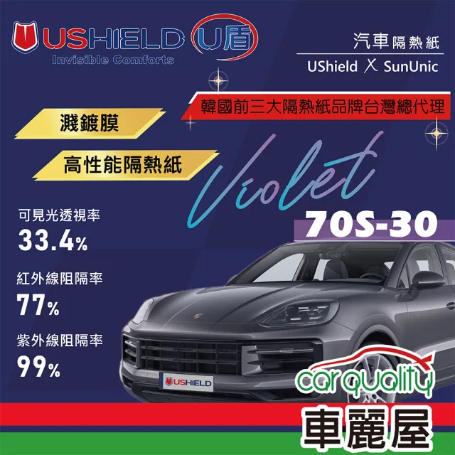 【UShield U盾】隔熱紙 Violet 70S-30 車身+後檔 送安裝(車麗屋)