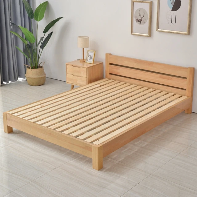 藍色的熊 日式高床頭實木床架 150X190 一般板(胡桃 可訂製尺寸 無床頭床底 榻榻米矮床 雙人床 單人床)