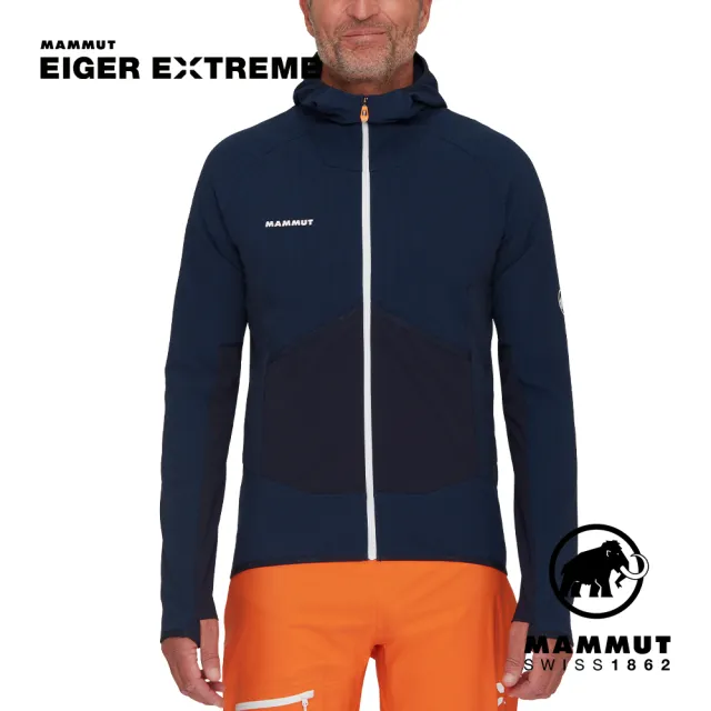 【Mammut 長毛象官方直營】Eiger Speed Hybrid Hooded 極限艾格防潑水中層連帽外套 夜藍 男款 #1014-05011