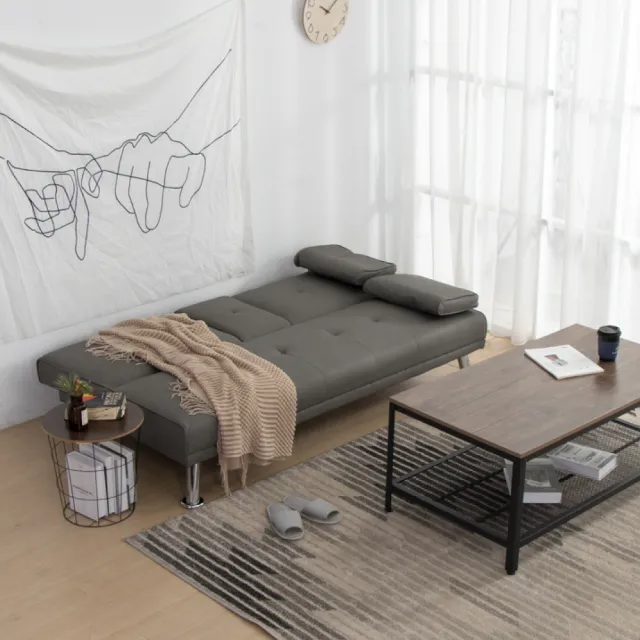 【IDEA】澳丁簡約折疊收納式皮革沙發床(2色任選)