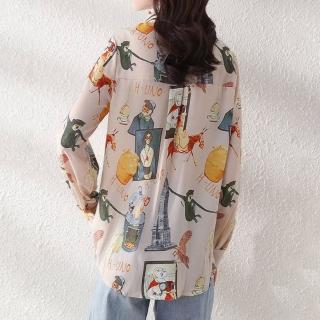 【LANNI 藍尼】★高階感翻領圖騰休閒上衣(POLO衫/襯衫/長袖/女裝)