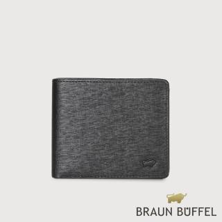 【BRAUN BUFFEL 德國小金牛】台灣總代理 羅格-A 12卡中間翻透明窗短夾-黑色(BF538-317-BK)