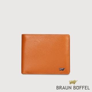 【BRAUN BUFFEL 德國小金牛】台灣總代理 防盜-2 12卡中間翻透明窗短夾-杏仁巧克力色(BF539-317-SAL)