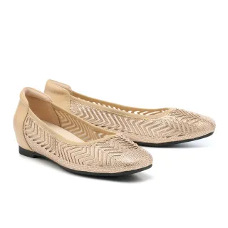 【MELROSE】美樂斯 華麗晶鑽網布拼接牛皮內增高方頭低跟鞋(粉)