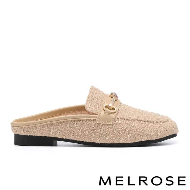 【MELROSE】美樂斯 高雅品味晶鑽一字釦毛呢布穆勒低跟拖鞋(杏)