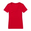 【Tommy Hilfiger】TOMMY 經典V領Logo素面短袖T恤-女-紅色(平輸品/爆款/必備基本款)