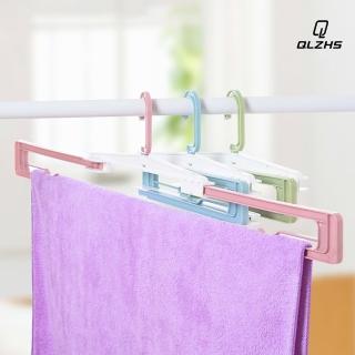 【QLZHS】折疊浴巾晾曬架 3入組 可伸縮式衣架 多功能防風衣架 毛巾/床單/毛毯晾曬衣架(可伸展至88cm)