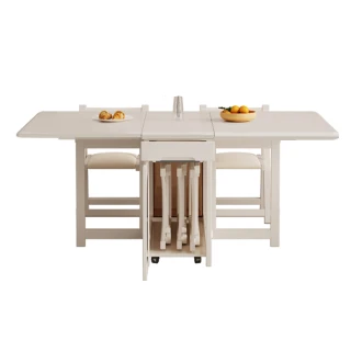 【WELAI】小戶型奶油風實木摺疊餐桌-1.7米(飯桌 摺疊桌 餐桌)