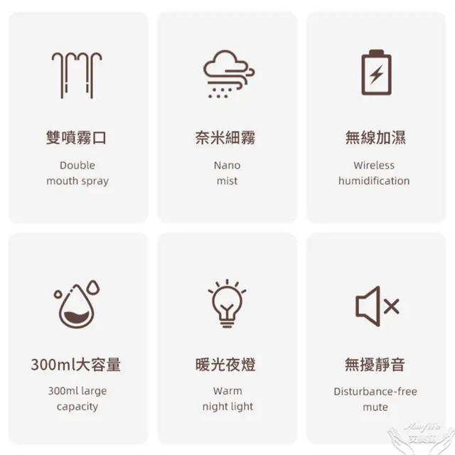【Amywo艾美窩】雙噴頭生氧機 USB充電IT-00300(大霧量 霧化機 水氧機 生氧機 加濕器無線加濕器)