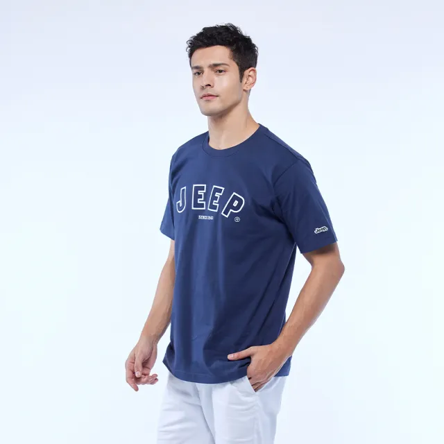 【JEEP】男裝 品牌LOGO貼布繡短袖T恤(藍色)