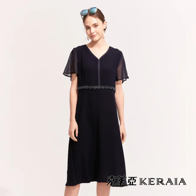 【KERAIA 克萊亞】微光引路手縫珠飾雪紗洋裝(兩色；M-XXL)