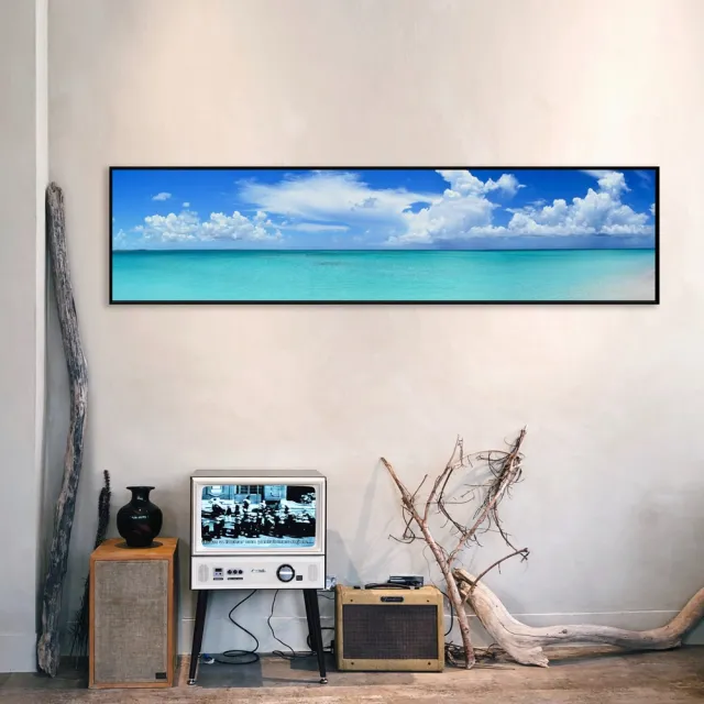 【菠蘿選畫所】海藍的格雷斯灣-40x160cm(客廳沙發背牆裝飾/民宿牆上裝飾畫/臥房床頭掛畫)