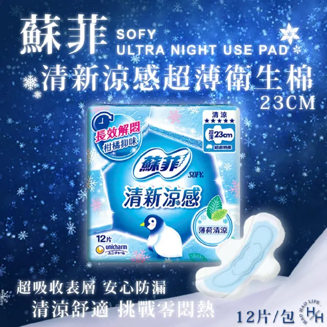 【Sofy 蘇菲】12包組 4種尺寸清新涼感超薄衛生棉(多種尺寸可選)