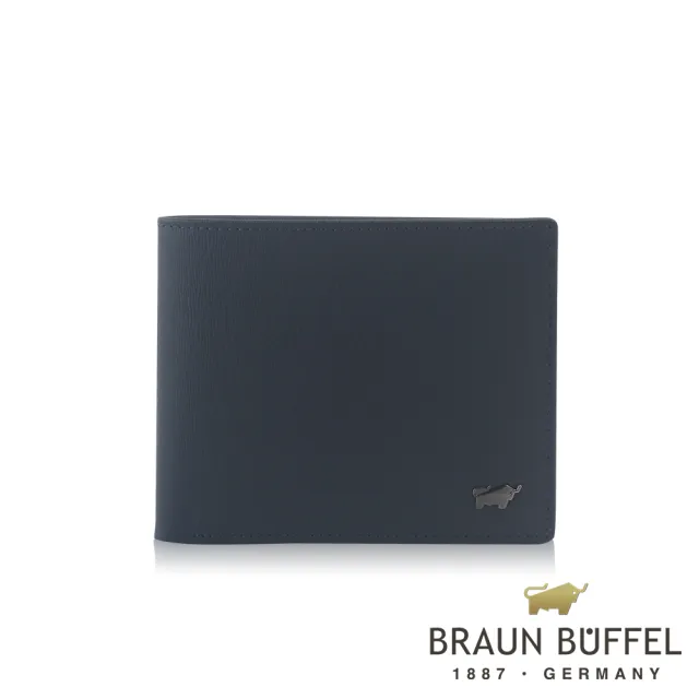 【BRAUN BUFFEL 德國小金牛】台灣總代理 默瑟-II 8卡中間翻零錢袋短夾-印度藍(BF384-318-II)