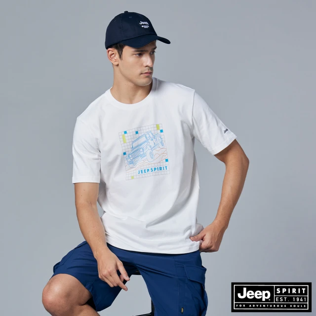 【JEEP】男裝 越野吉普車相印短袖T恤(白色)