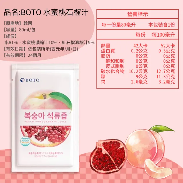 【BOTO】水蜜桃石榴汁80mlx100入/箱