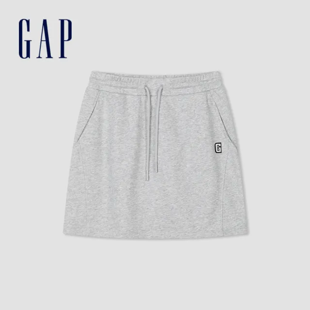 【GAP】女裝 Logo抽繩鬆緊短裙-灰色(452558)