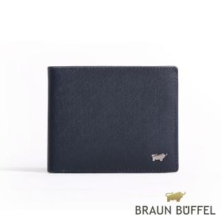【BRAUN BUFFEL 德國小金牛】臺灣總代理 HOMME-M紳士 12卡中間翻透明窗短夾-深藍(BF306-317-MAR)
