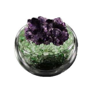 【A1寶石】頂級紫水晶花/綠水晶聚寶盆-招財轉運居家風水必備