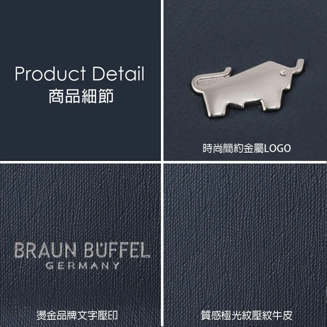 【BRAUN BUFFEL 德國小金牛】台灣總代理 HOMME-M紳士 8卡中間翻零錢袋短夾-深藍(BF306-318-MAR)