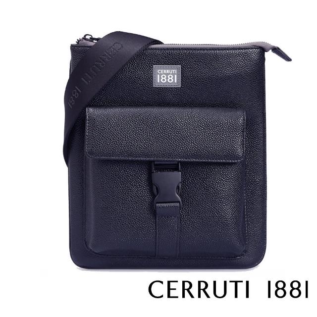 【Cerruti 1881】限量2折 義大利頂級小牛皮肩背包 全新專櫃展示品(深藍色 CEBO05342M)