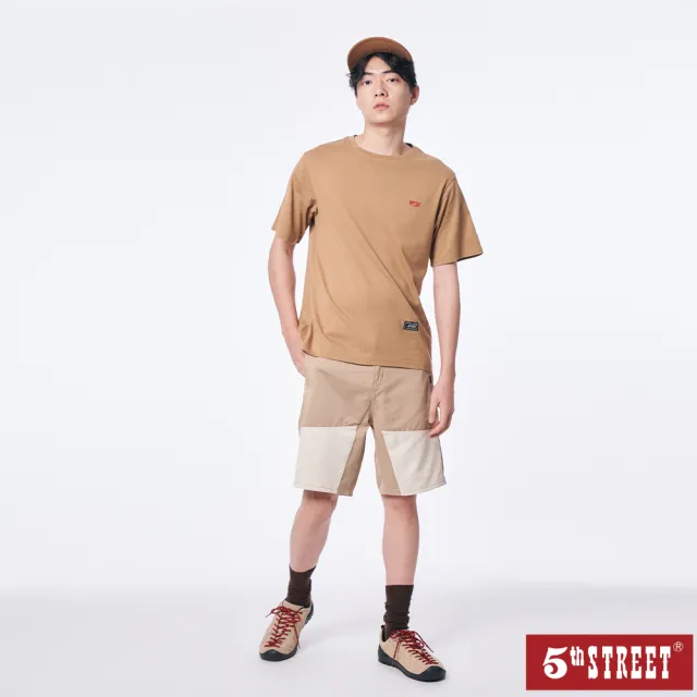【5th STREET】男裝 短褲 五分褲 男短褲 拼接 撞色 工作褲 卡其(921025)
