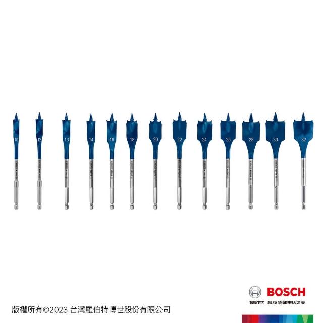 【BOSCH 博世】13件式扁平鑽頭帆布包套裝(10/12/13/14/16/18/20/22/24/25/28/30/32 mm)