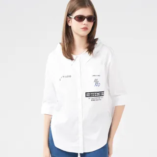 【Qiruo 奇若名品】專櫃精品白色休閒七分袖襯衫(個性設計 口袋英文字創意設計2099A)