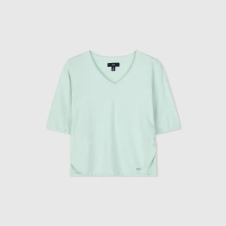 【GAP】女裝 V領短袖針織衫 絨感針織系列-綠色(406377)