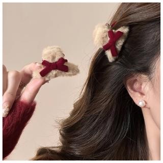 【HaNA 梨花】趙露思可愛感．紅色蝴蝶結毛絨絨小抓夾一對