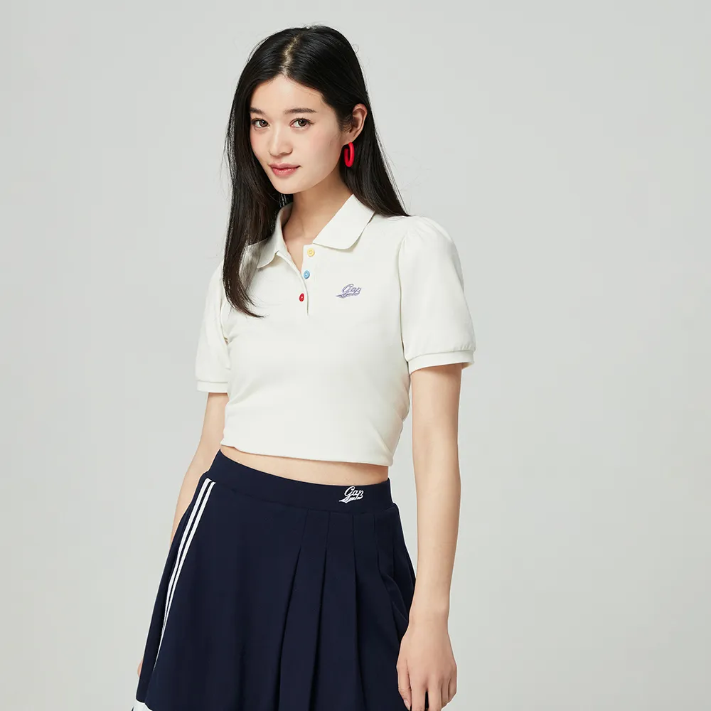 【GAP】女裝 Logo短袖POLO衫-米白色(890005)