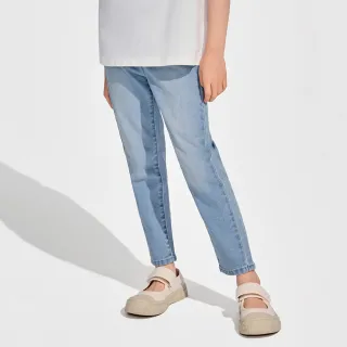 【GAP】女童裝 Logo鬆緊直筒牛仔褲-淺藍色(890286)