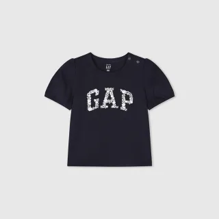 【GAP】女幼童裝 Logo純棉印花圓領短袖T恤-海軍藍(890339)