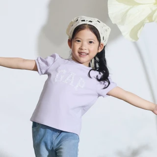 【GAP】女幼童裝 Logo純棉印花圓領短袖T恤-紫色(890339)
