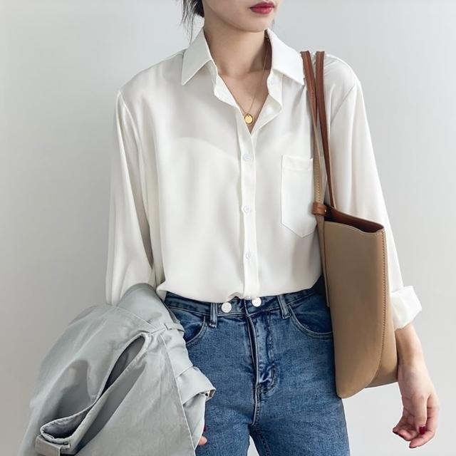 【巴黎精品】現貨+預購 襯衫長袖上衣(韓版純色翻領襯衫女裝3色a1ee3)